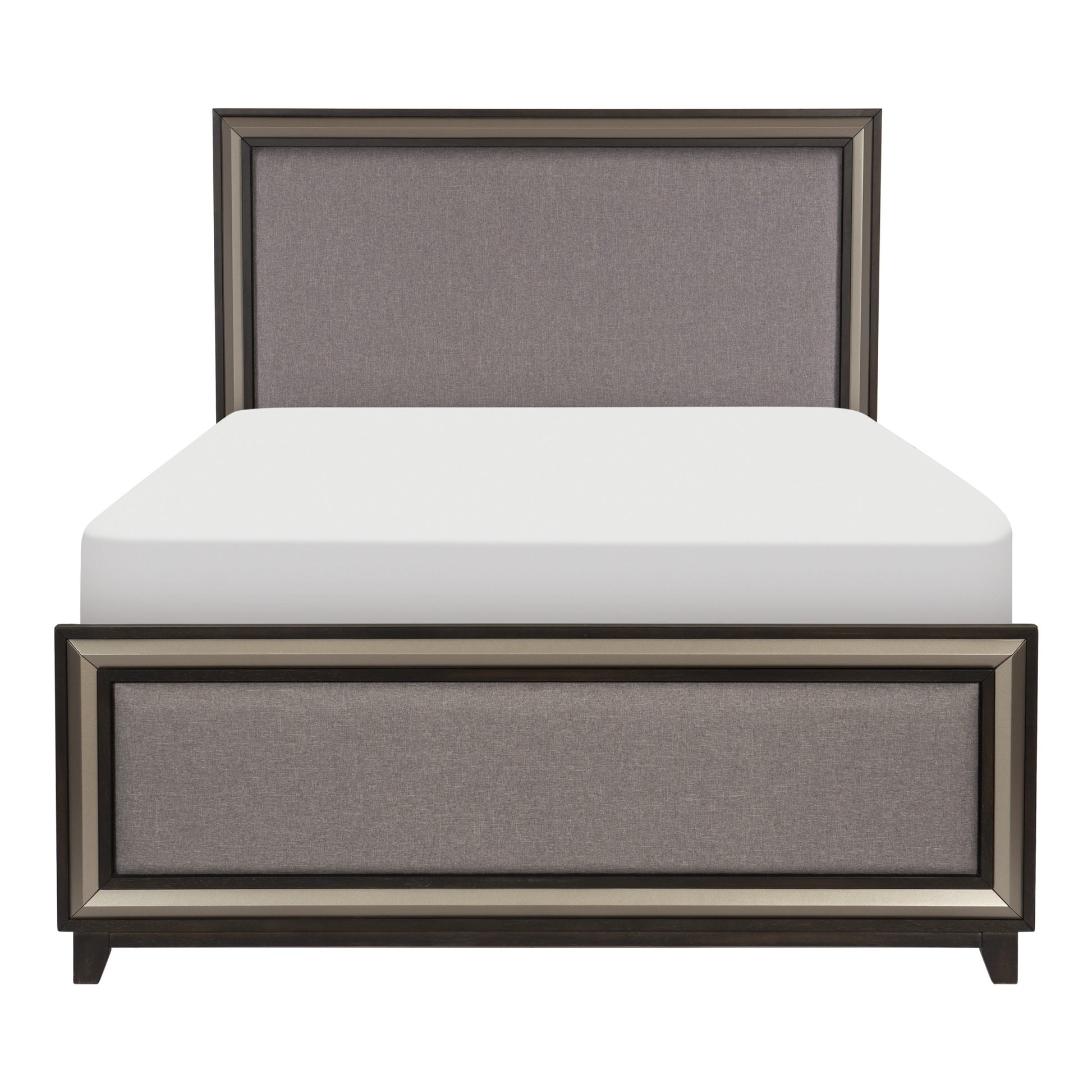 Ebony Finish and Silver Lining Modern Queen Bed Gray box spring