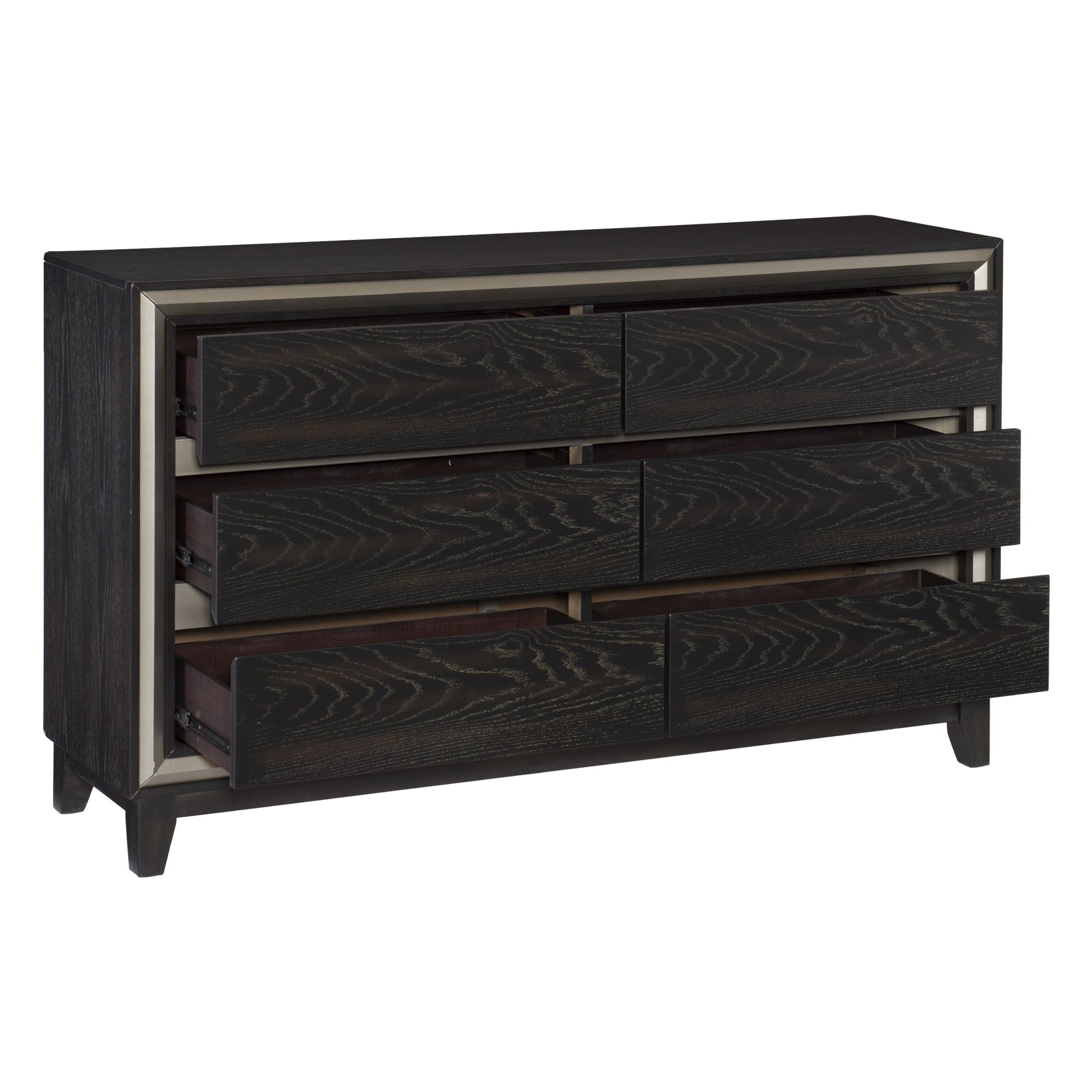 Modern Bedroom 1pc Dresser of 6 Drawers Grooves ebony-bedroom-contemporary-modern-wood