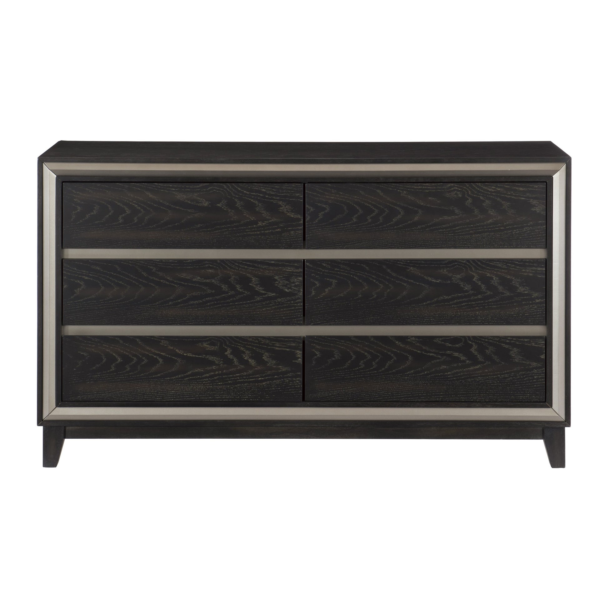 Modern Bedroom 1pc Dresser of 6 Drawers Grooves ebony-bedroom-contemporary-modern-wood