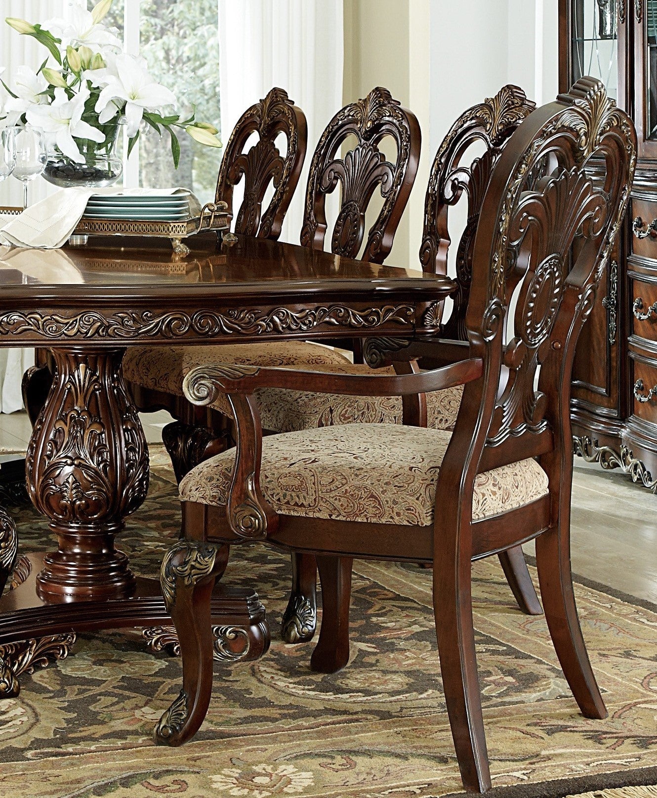 Traditional Formal Armchairs Set of 2 Cherry Finish cherry-dining room-traditional-arm chair-queen