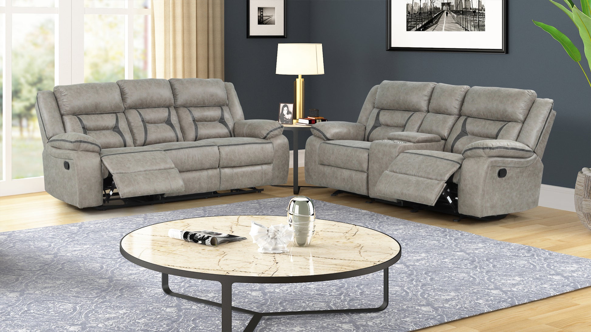 Denali Faux Leather Upholstered 2 Pc Sofa Set Made gray-faux