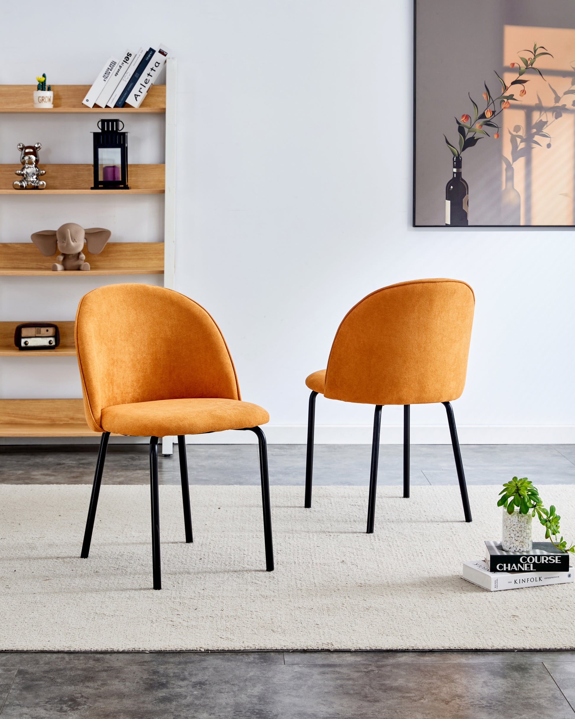 Orange Modern Chair Set Of 2 With Iron Tube Legs,