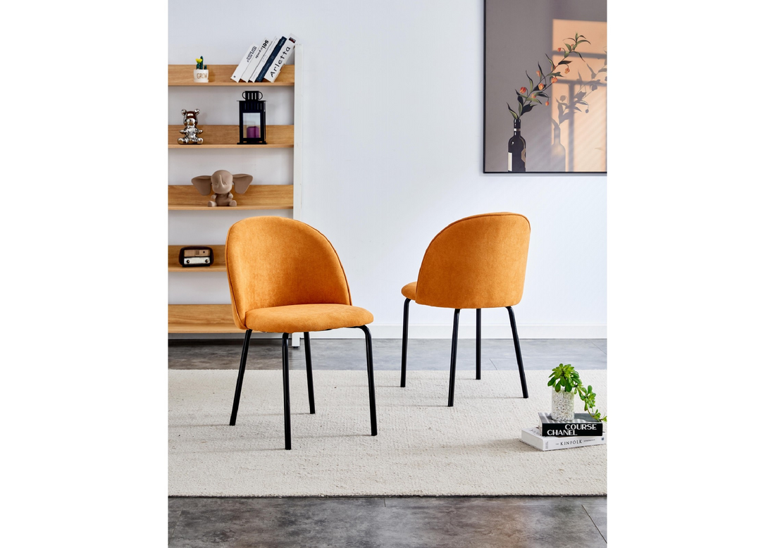Orange Modern Chair Set Of 2 With Iron Tube Legs,
