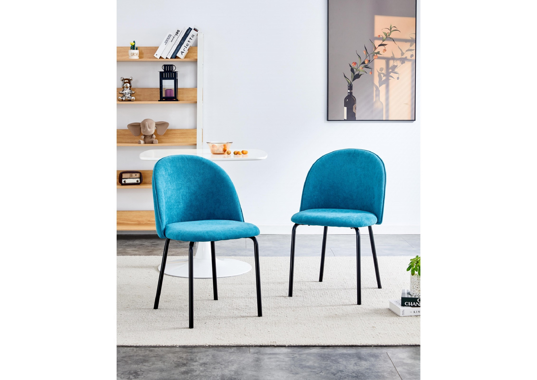 Blue Modern Chair Set Of 2 With Iron Tube Legs,