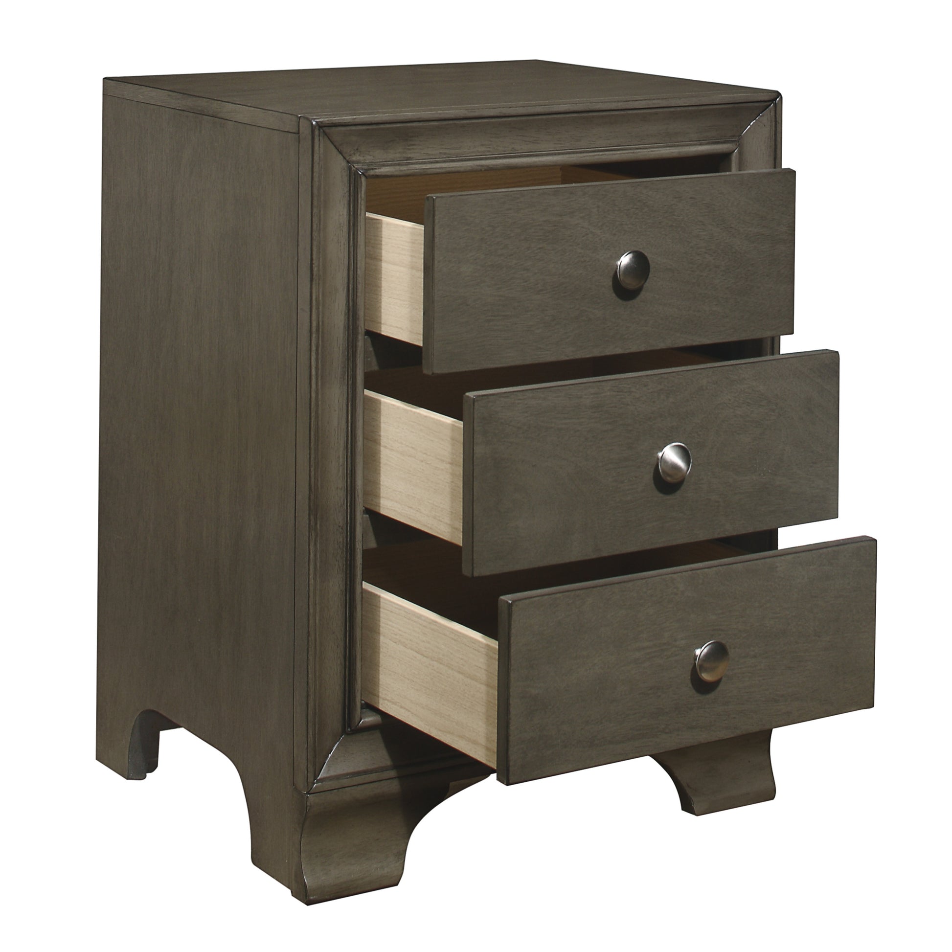 Gray Finish 3 Drawers Nightstand with 2 USB Ports gray-3 drawers-bedroom-bedside