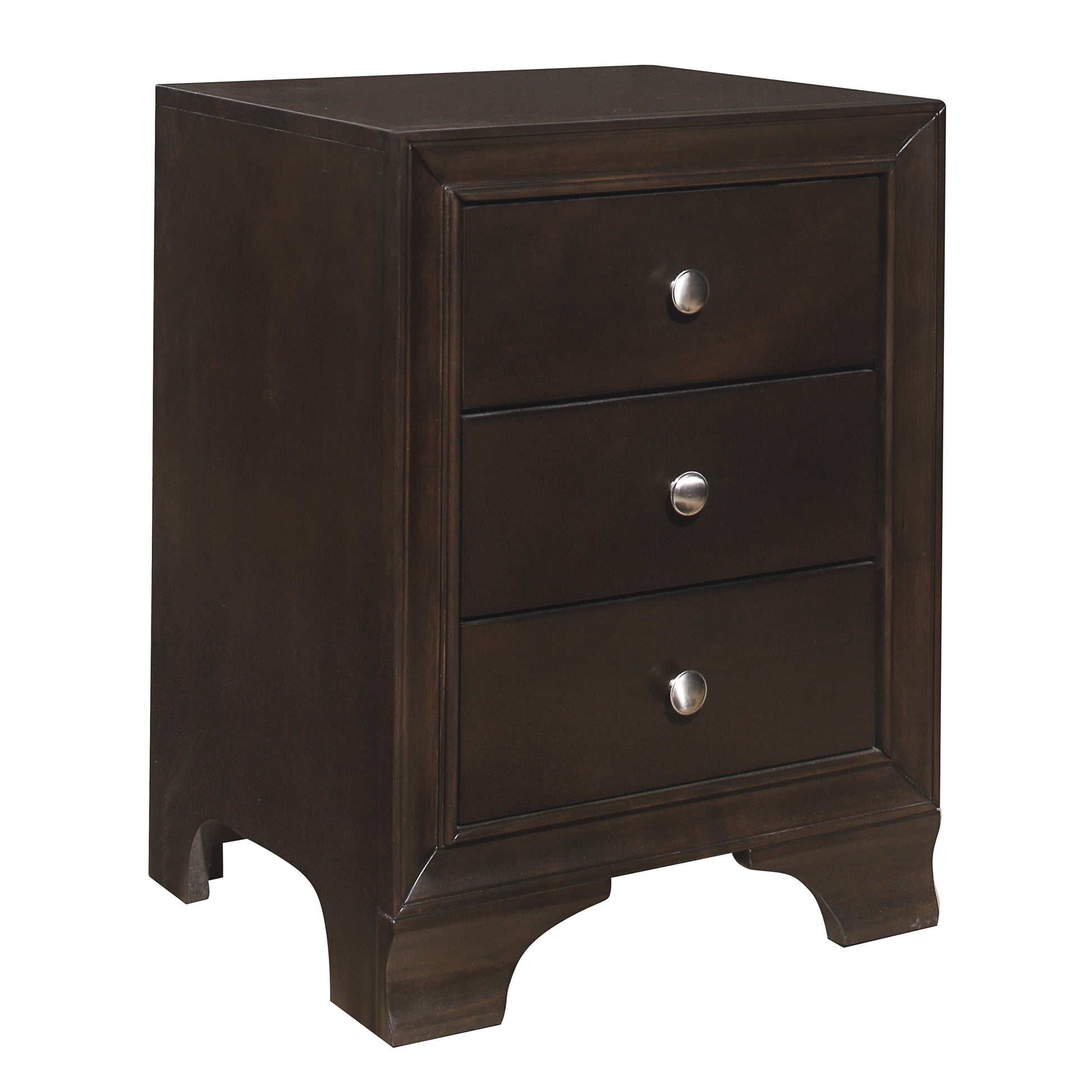 Brown Cherry Finish 3 Drawers Nightstand with 2 USB brown mix-3 drawers-bedroom-bedside