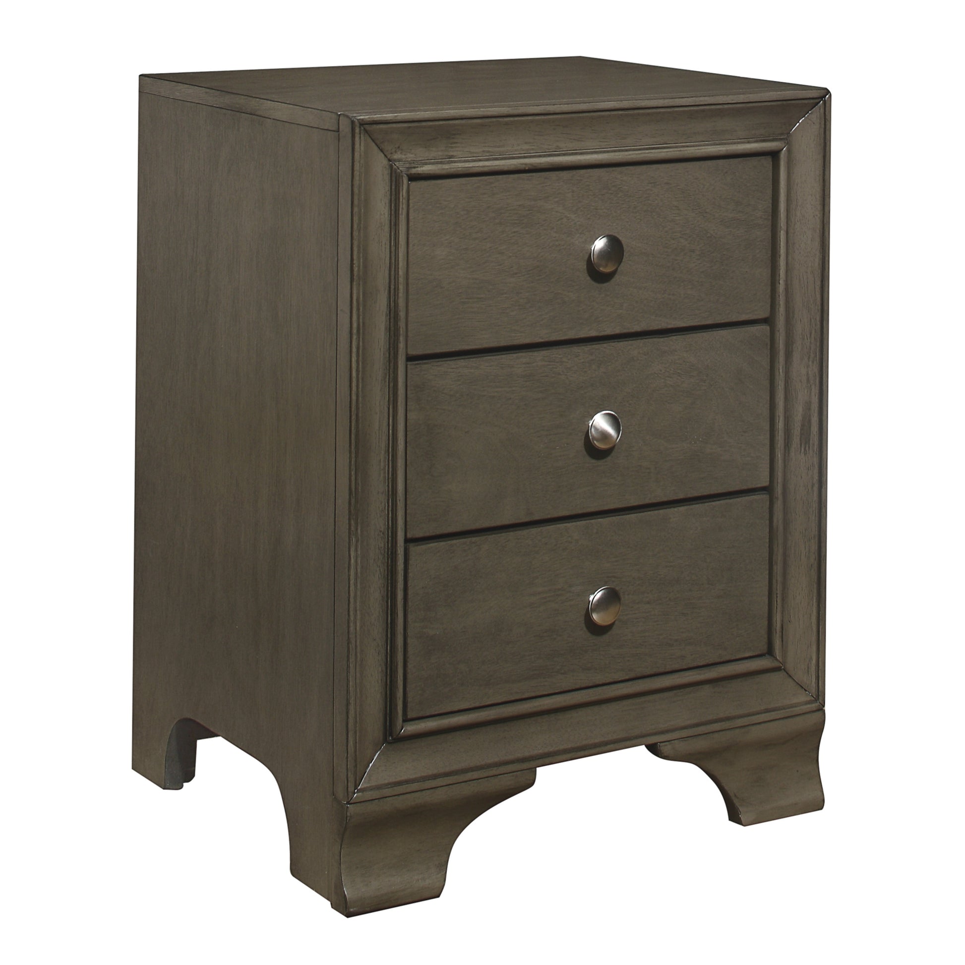 Gray Finish 3 Drawers Nightstand with 2 USB Ports gray-3 drawers-bedroom-bedside