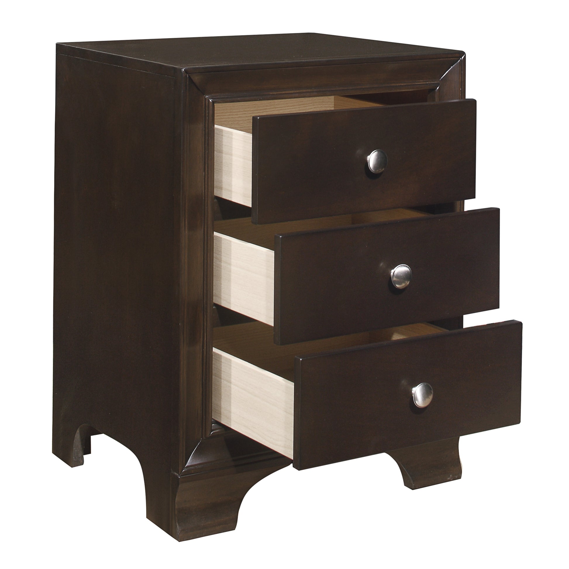 Brown Cherry Finish 3 Drawers Nightstand with 2 USB brown mix-3 drawers-bedroom-bedside