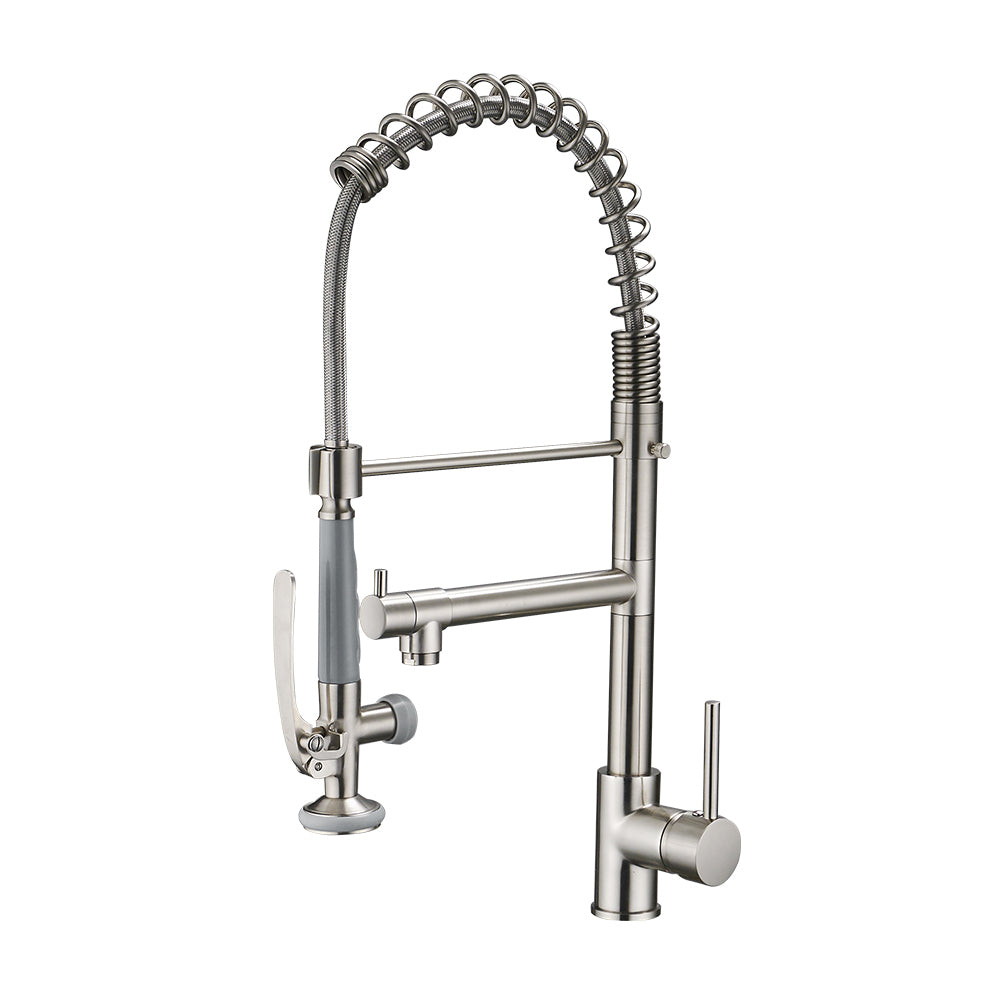 Commercial Kitchen Faucet Pull Down Sprayer Brushed brushed nickel-kitchen-contemporary-ceramic-brass