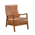 1pc Accent Chair Brown Faux Leather Walnut Finish