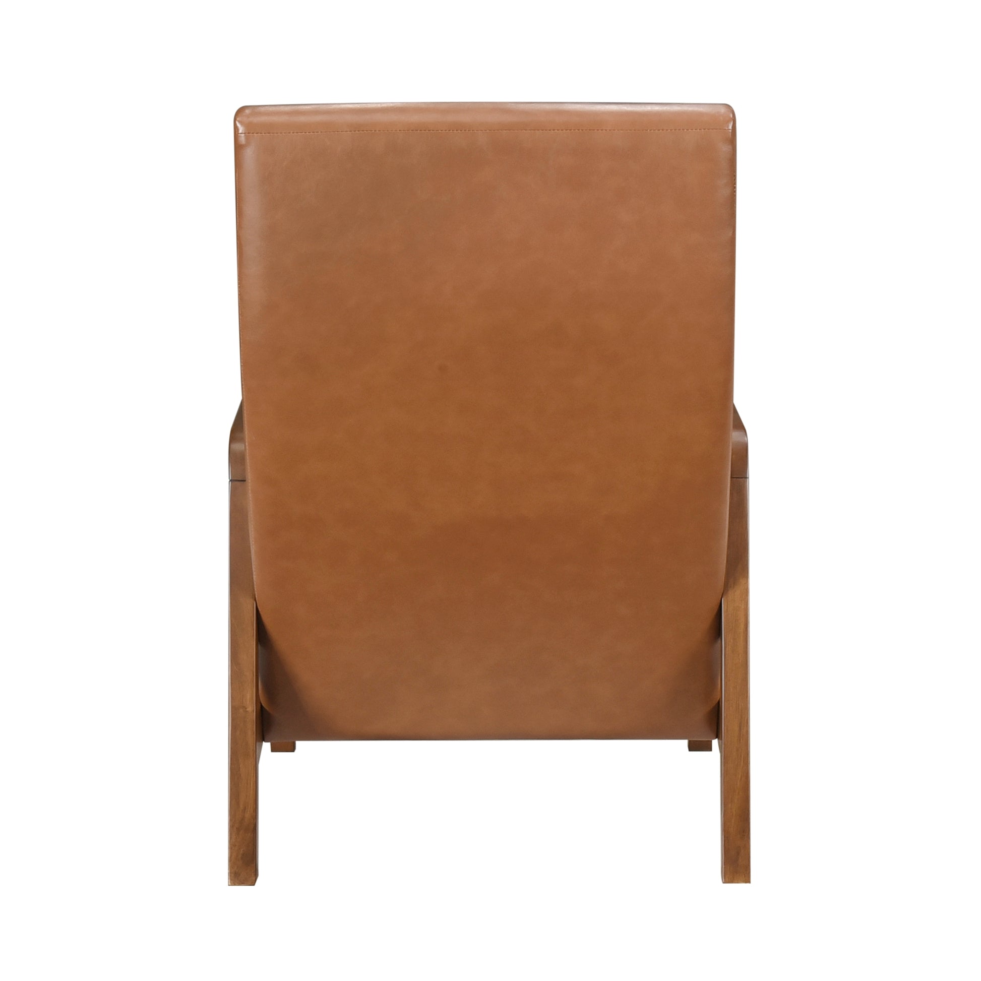 1pc Accent Chair Brown Faux Leather Walnut Finish