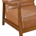 1pc Accent Chair Brown Faux Leather Walnut Finish