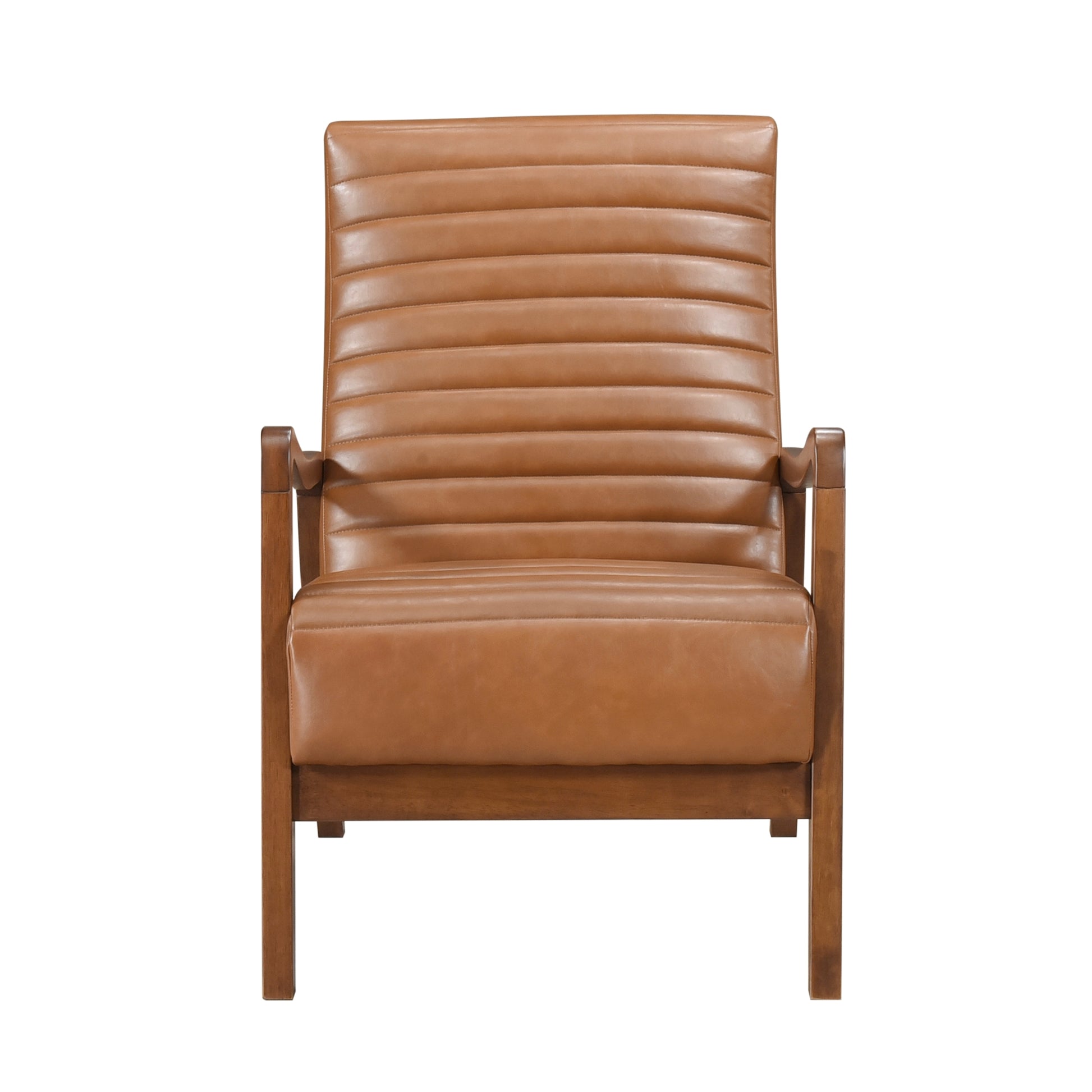 1pc Accent Chair Brown Faux Leather Walnut Finish