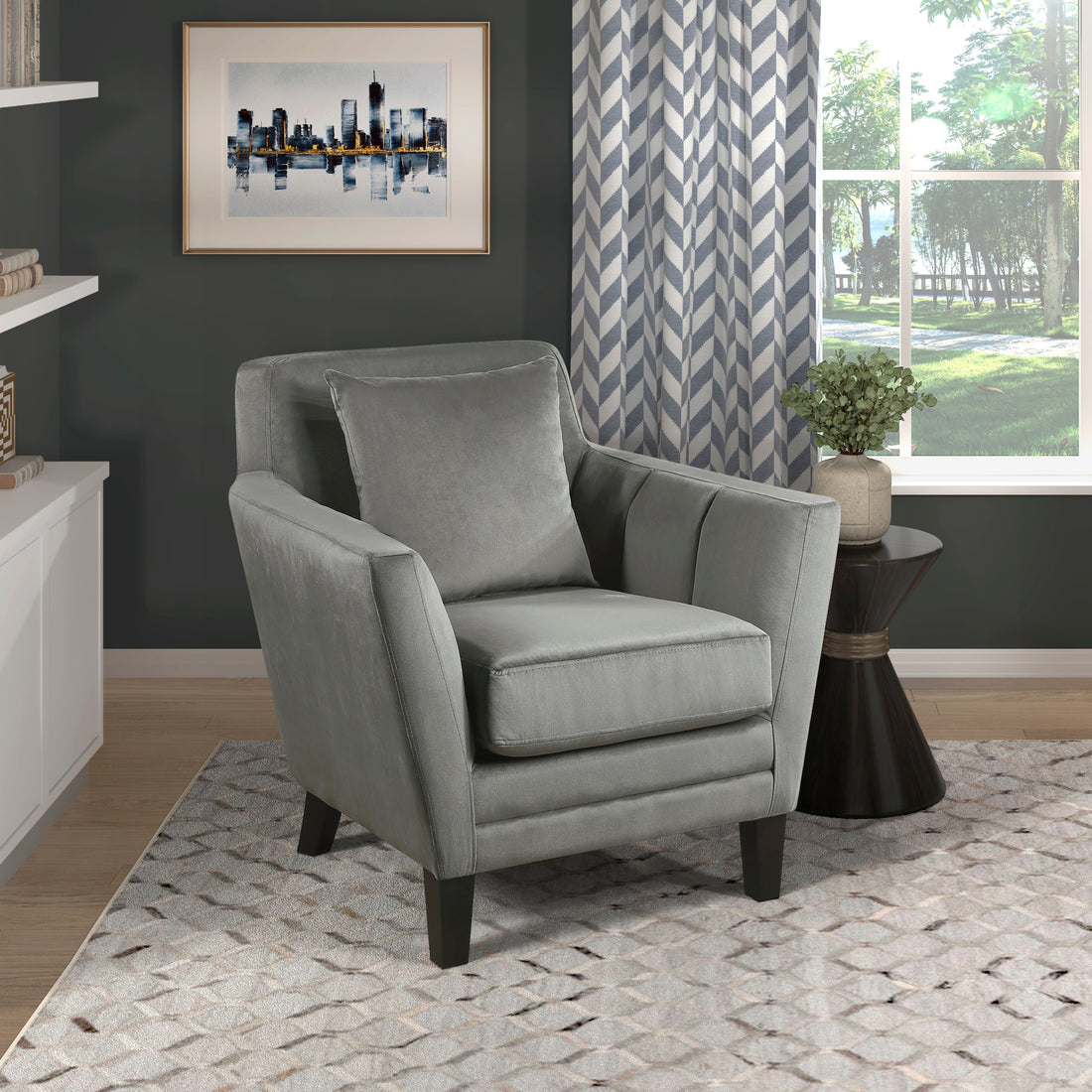 Stylish Home Accent Chair Gray Velvet Upholstery gray-primary living space-modern-solid wood