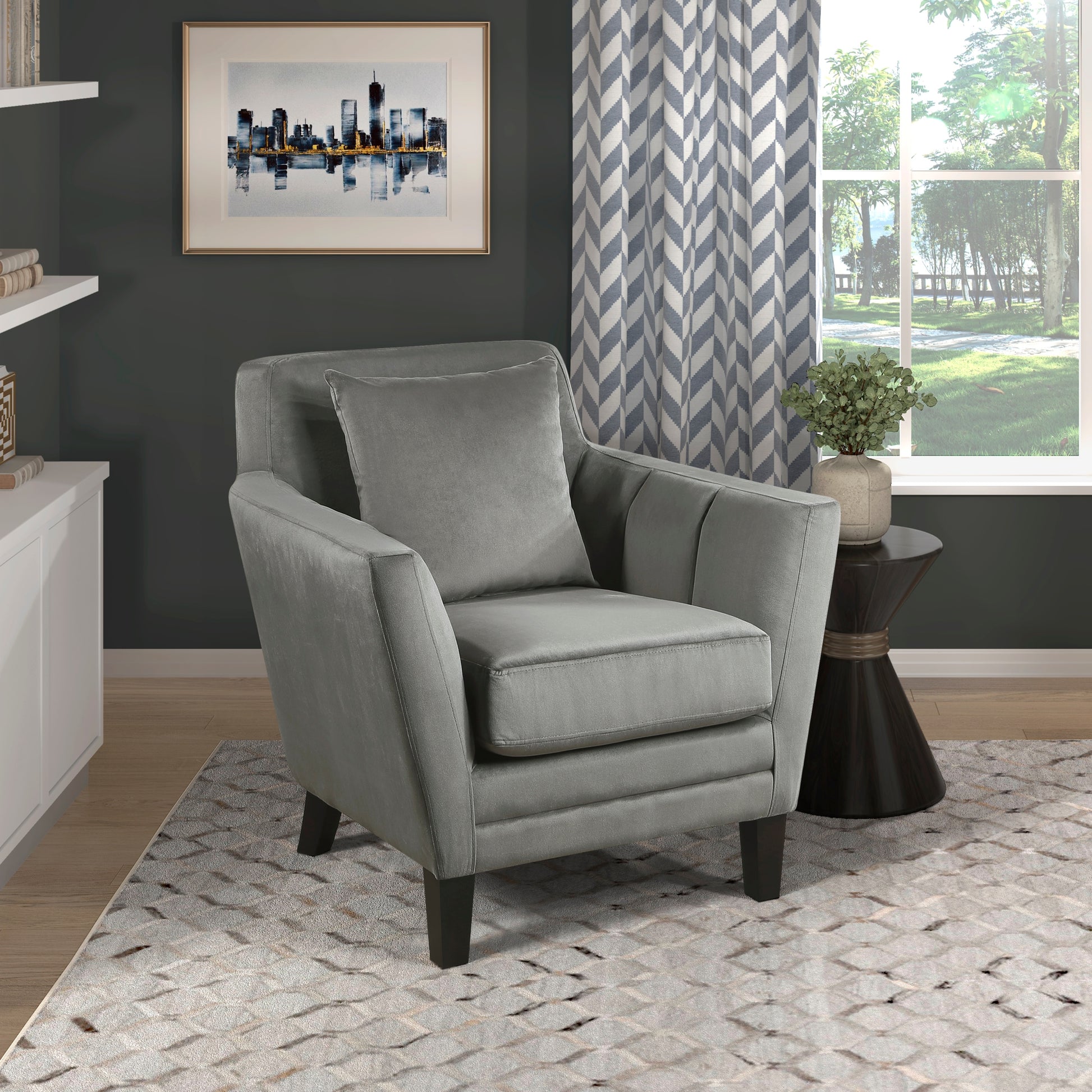 Stylish Home Accent Chair Gray Velvet Upholstery gray-primary living space-modern-solid wood