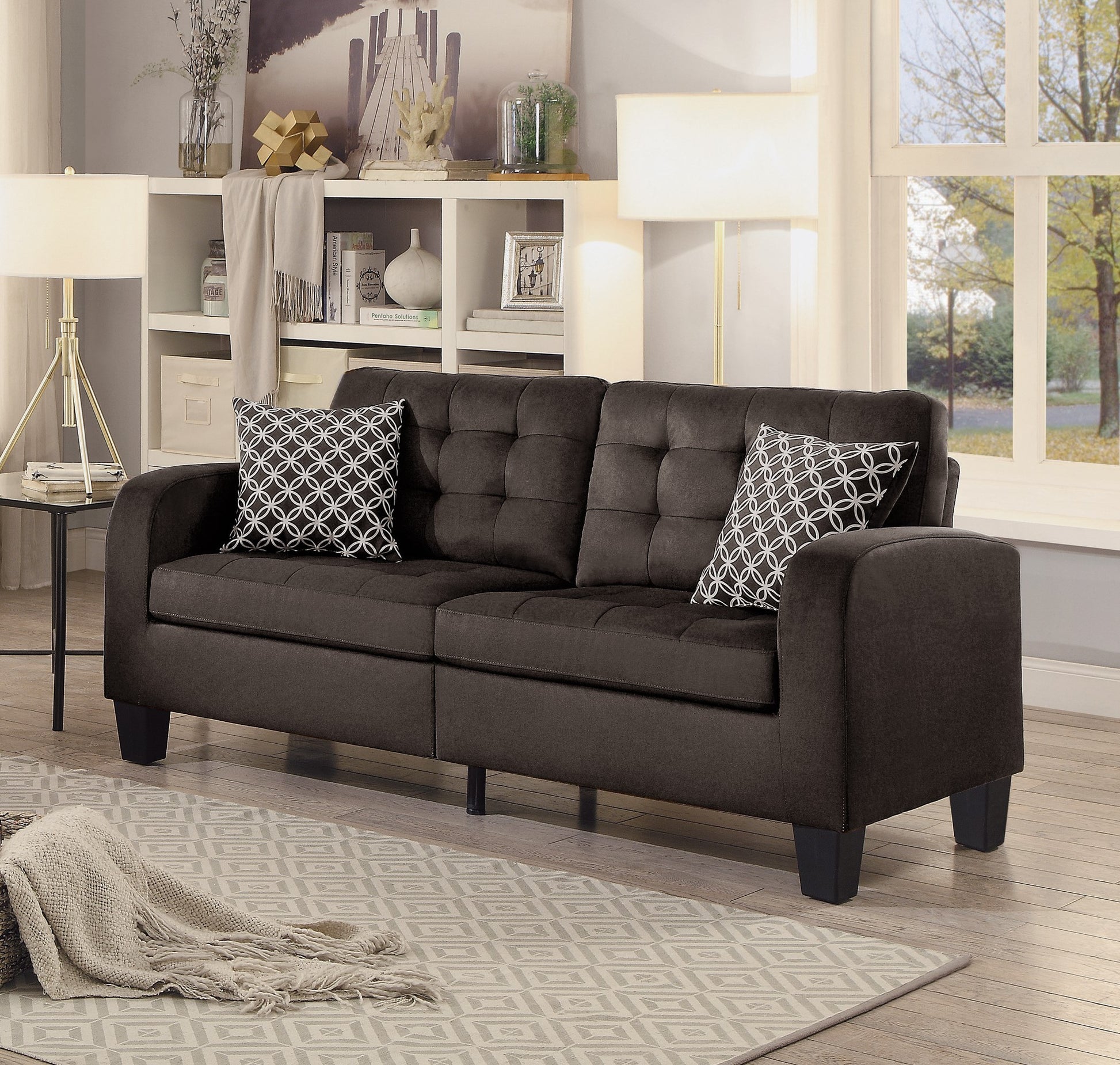 Chocolate Brown Contemporary Sofa 1pc Tufted Detail chocolate-wood-primary living