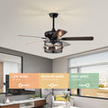 52 Inch Farmhouse Ceiling Fan with Remote,3 Lights matt black-american design-american