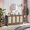 Handcrafted Premium Grain Panels,Rattan Sideboard antique black-mdf