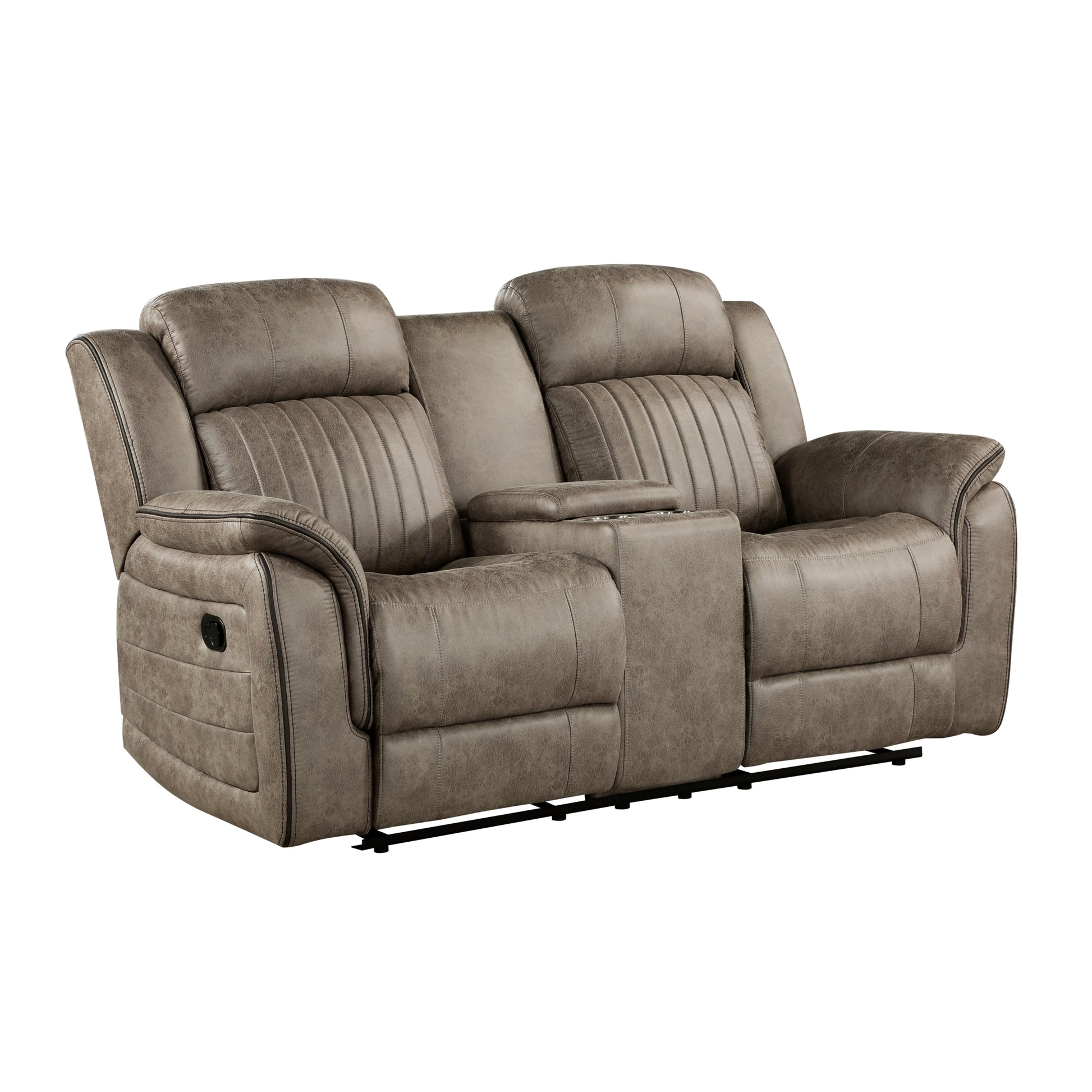 Classic Sandy Brown 1pc Double Reclining Loveseat with brown+sand-microfiber-wood-primary living