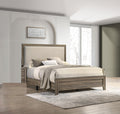 Grey Finish Fabric Upholstered Headboard Tufted box spring required-queen-grey-bed frame-wood