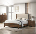 Brown Cherry Finish Fabric Upholstered Headboard box spring required-twin-brown-bed frame-wood