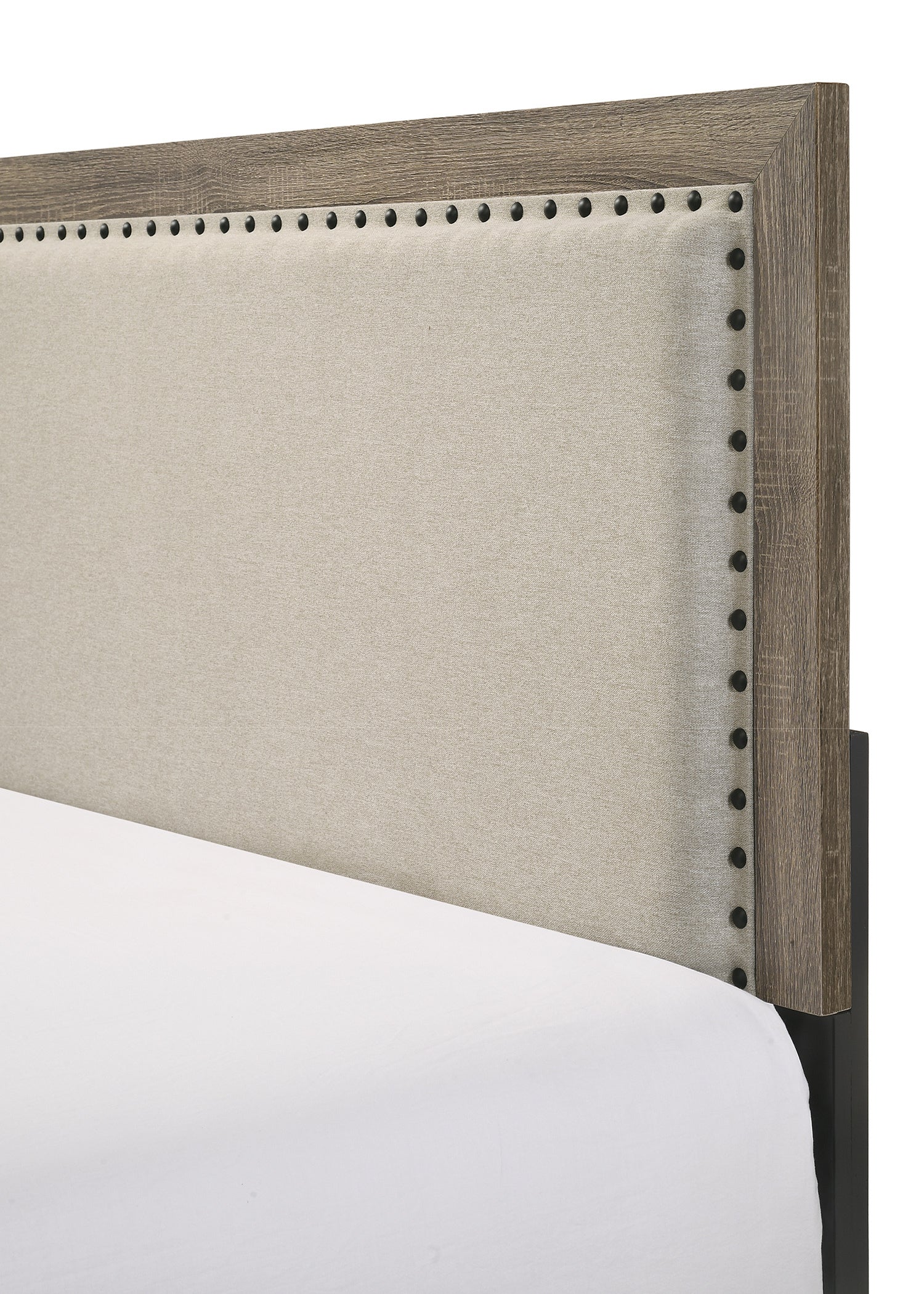 Grey Finish Fabric Upholstered Headboard Tufted box spring required-twin-grey-bed frame-wood