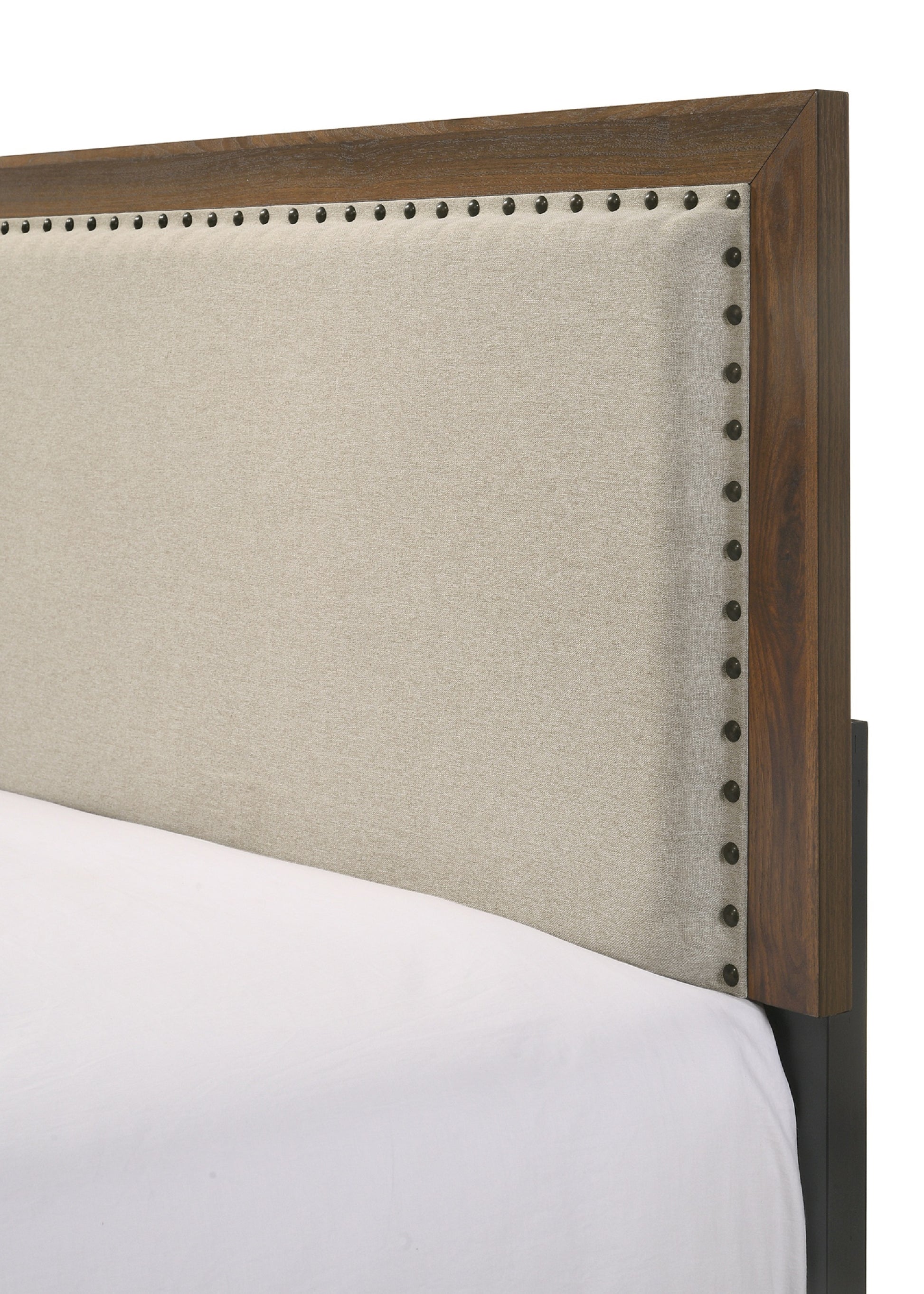 Brown Cherry Finish Fabric Upholstered Headboard box spring required-twin-brown-bed frame-wood