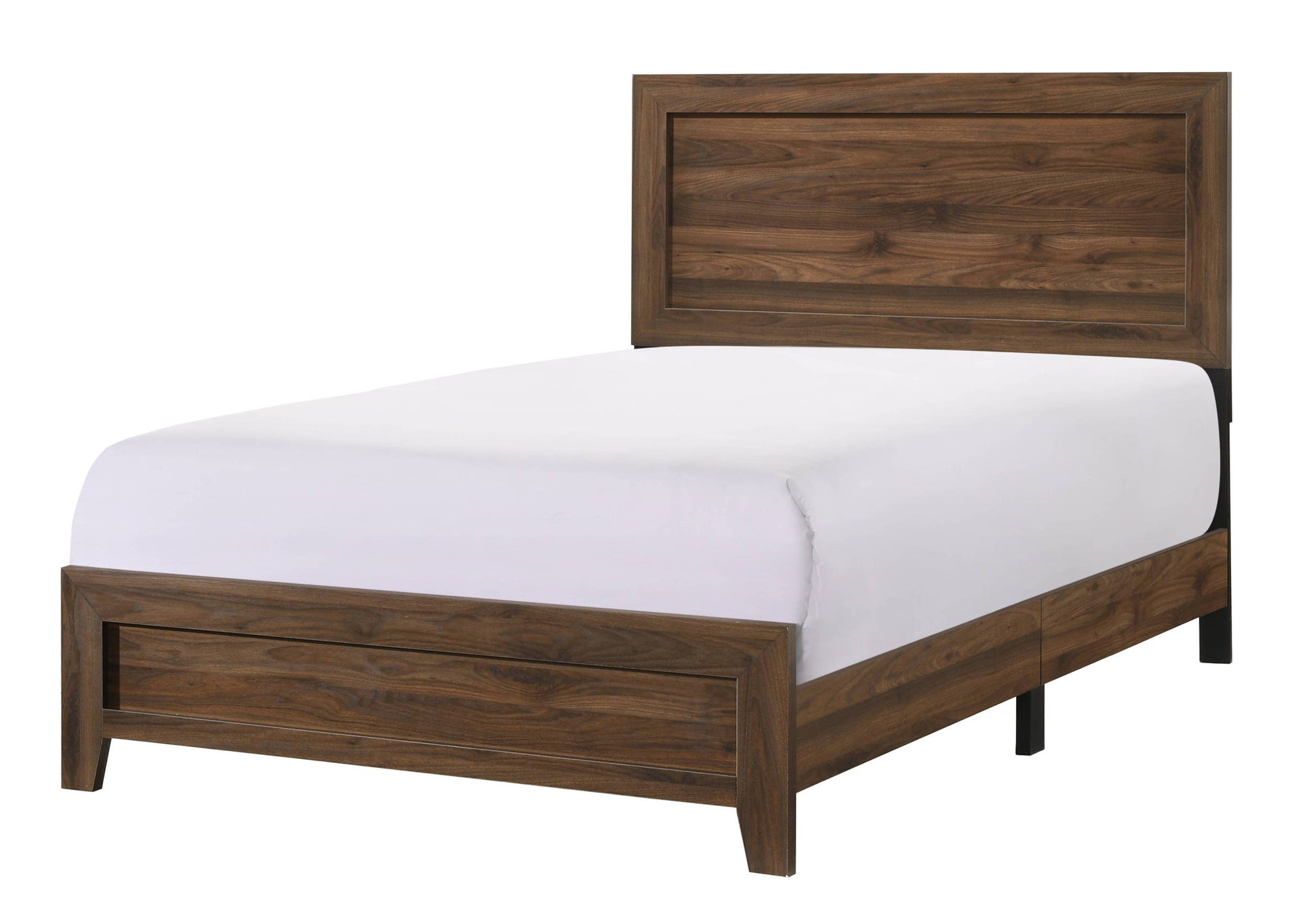 Brown Cherry Finish Fabric 1pc Full Size Panel Bed box spring required-full-brown-bed frame-wood