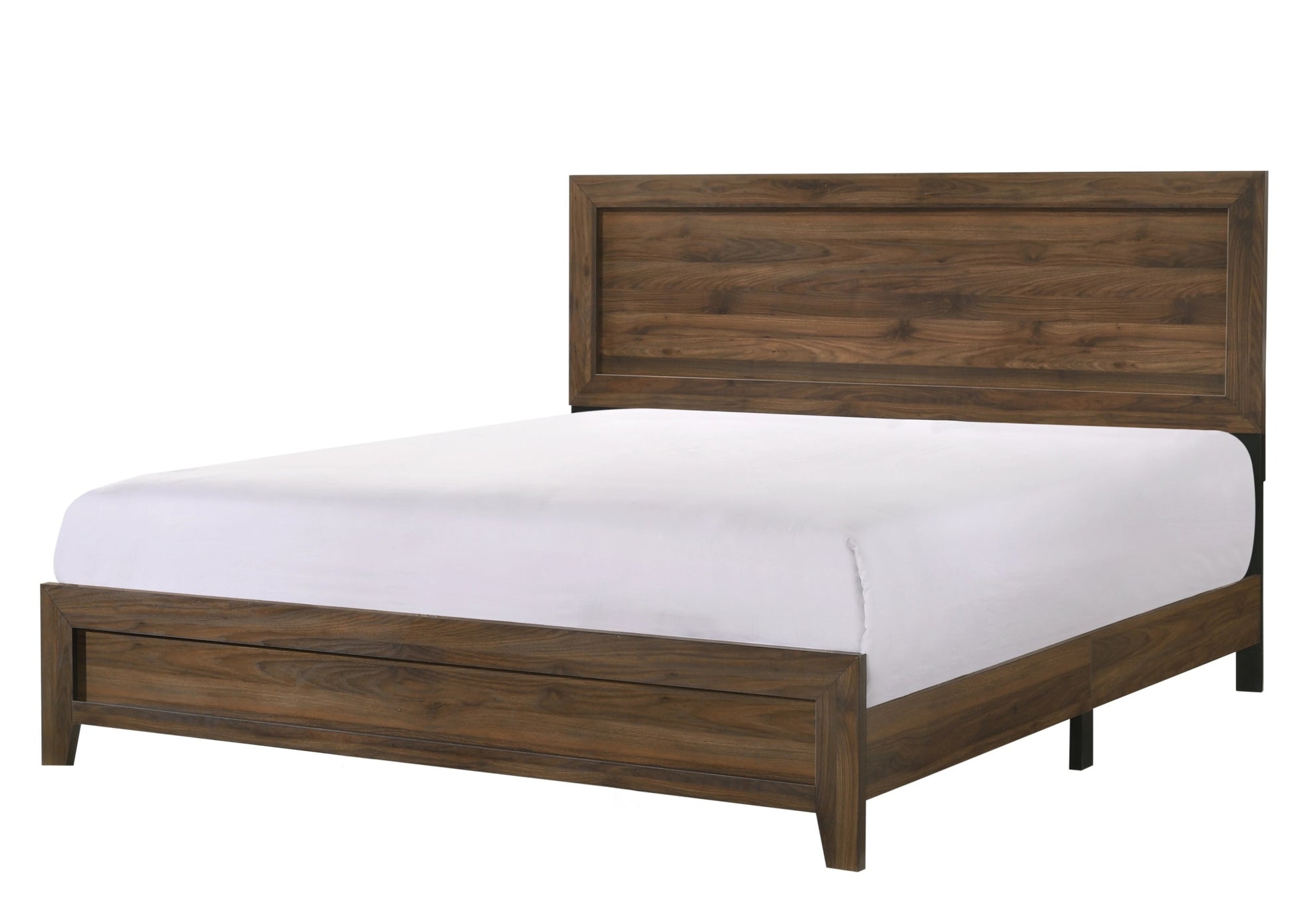 Brown Cherry Finish Fabric 1pc King Size Panel Bed box spring required-king-brown-bed frame-wood