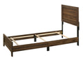 Brown Cherry Finish Fabric 1pc Twin Size Panel Bed box spring required-twin-brown-bed frame-wood