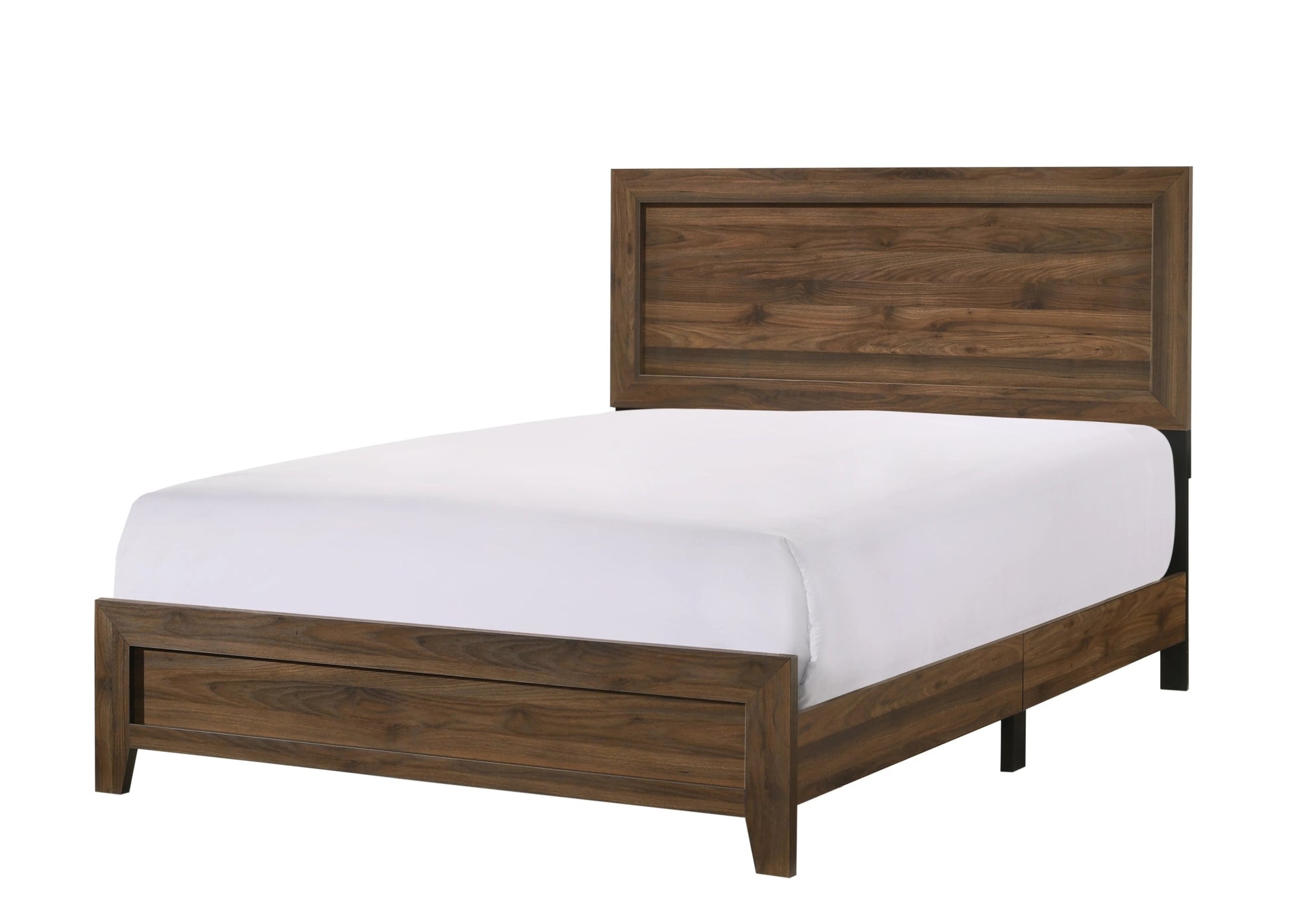 Brown Cherry Finish Fabric 1pc Queen Size Panel Bed box spring required-queen-brown-bed frame-wood