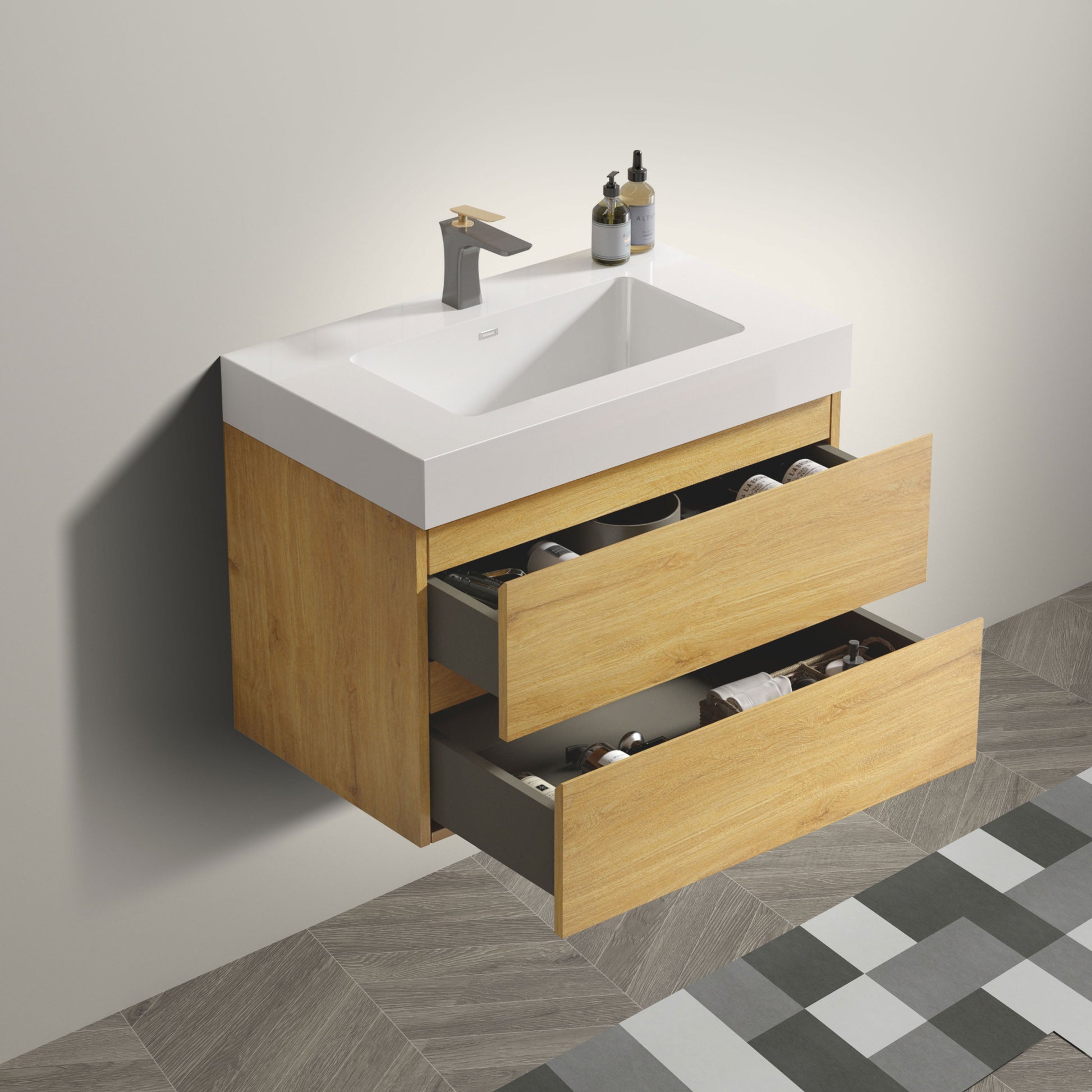 U041 Alice30 106 Alice 30" Natural Oak Bathroom Vanity oak-melamine