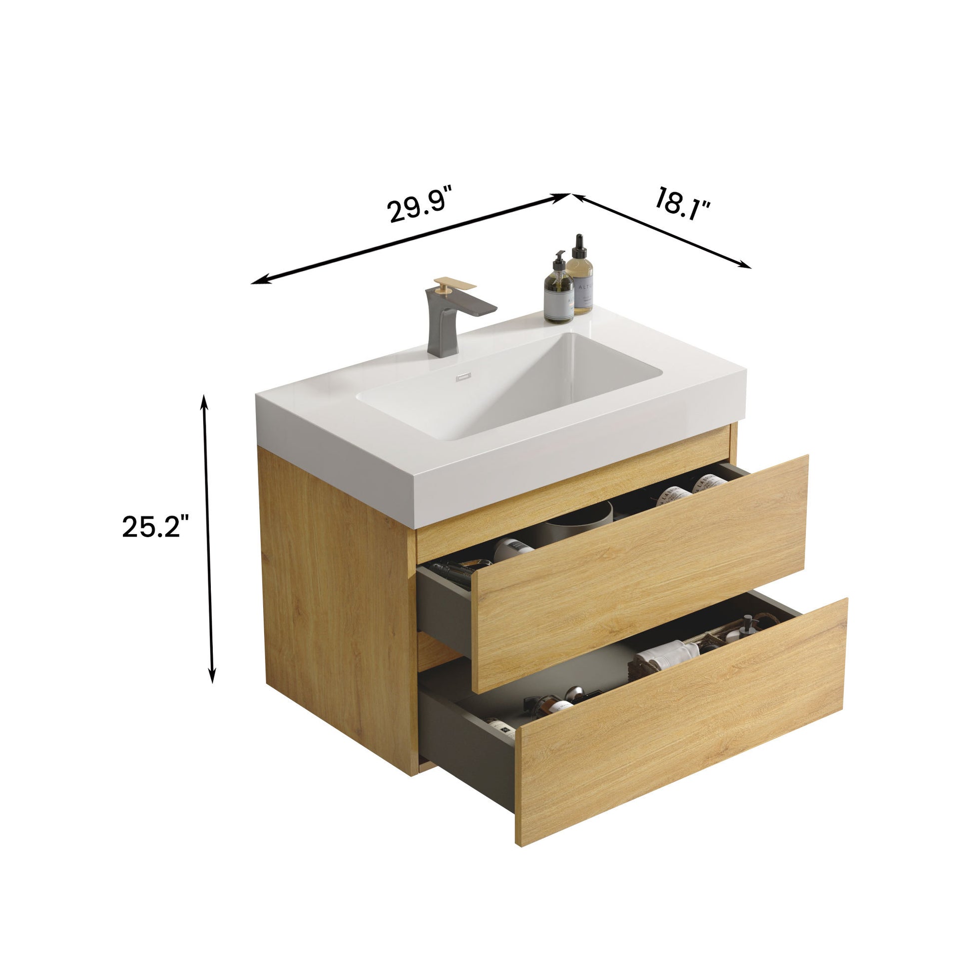 U041 Alice30 106 Alice 30" Natural Oak Bathroom Vanity oak-melamine