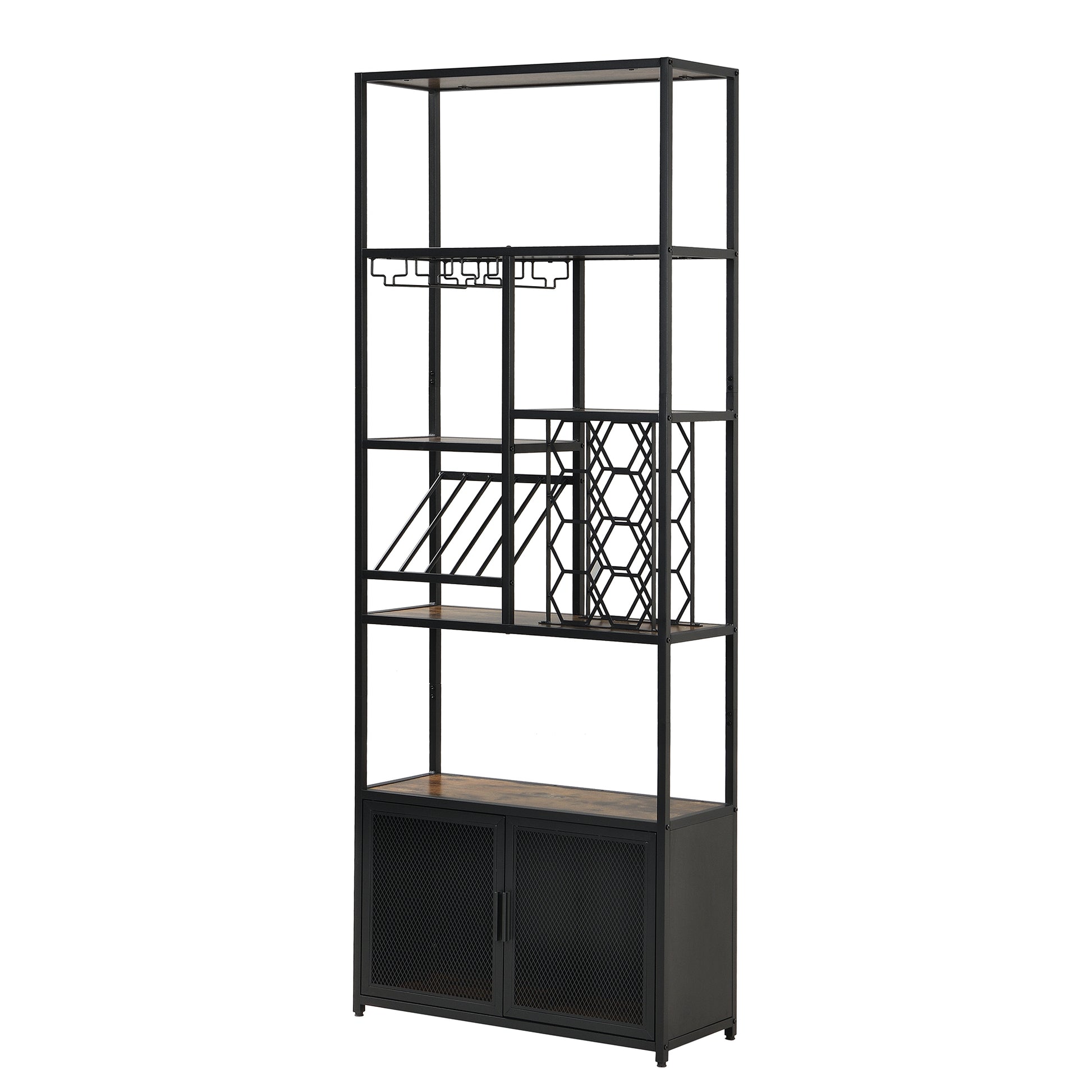 82.7" Industrial Standing Wine Rack With Glass