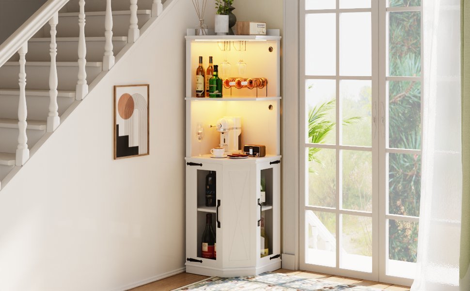 67.7" Corner Bar Cabinet With Power Outlet,