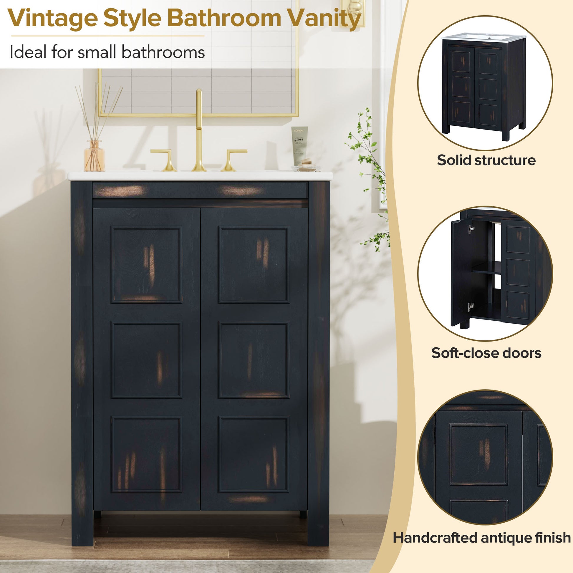 24x18x34 Inches Vintage Style Small Bathroom Vanity espresso-bathroom-solid wood+mdf