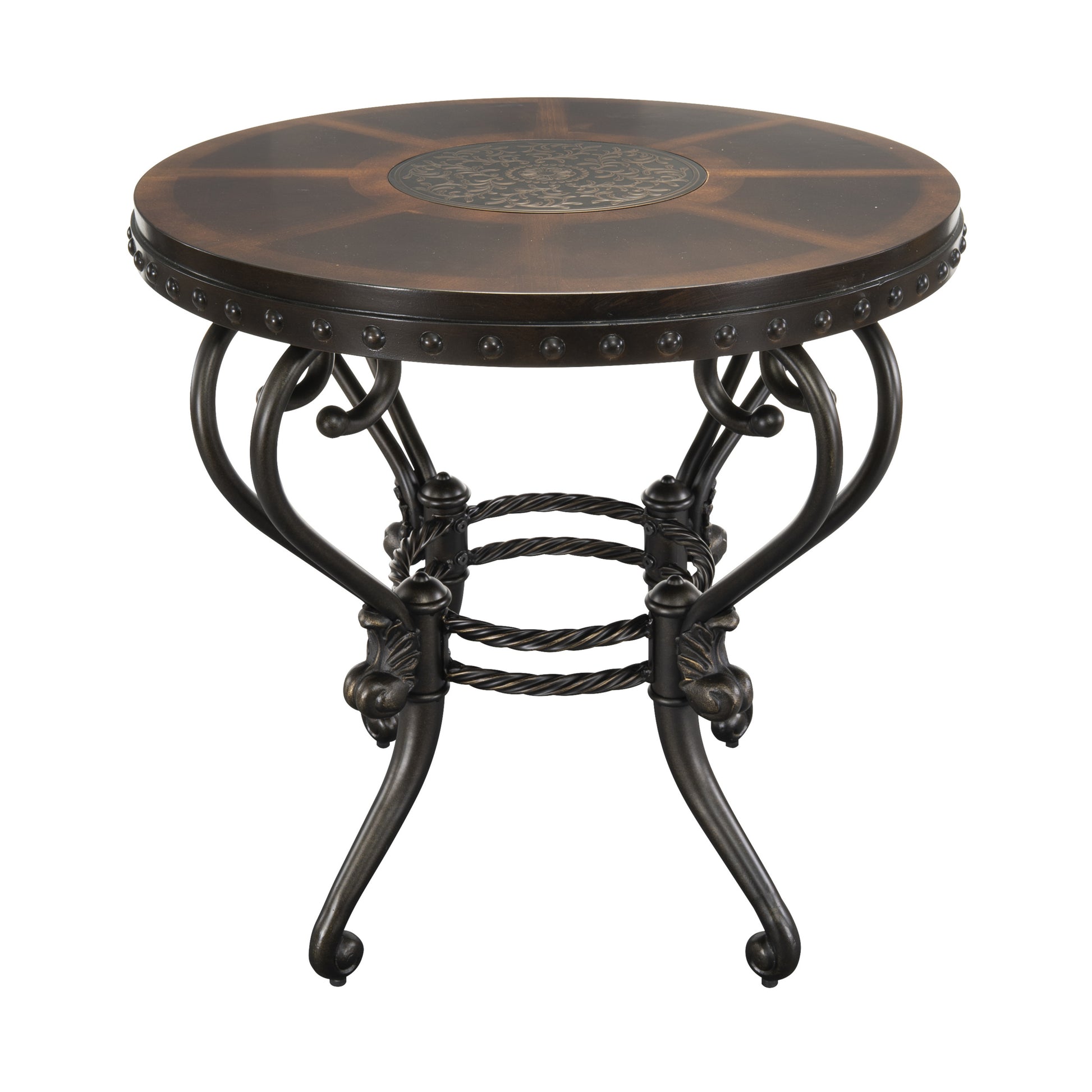 Formal Traditional End Table 1pc Round Decorative Top brown mix-primary living space-traditional-coffee