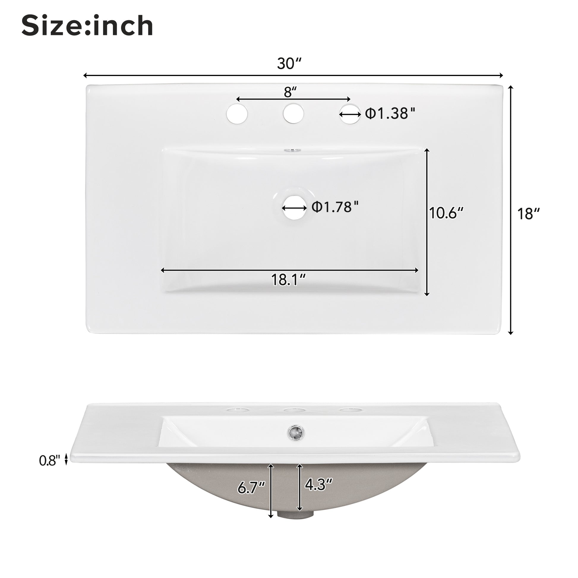 30X18X19.6 Inches Elegant Floating Bathroom