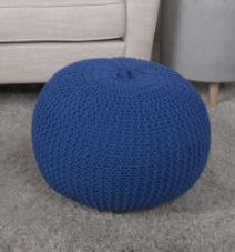 Bordeaux Knitted Cotton Round Pouf, Navy Blue navy blue-cotton