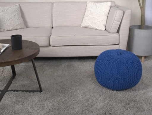 Bordeaux Knitted Cotton Round Pouf, Navy Blue navy blue-cotton