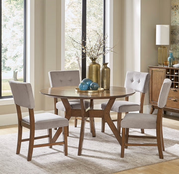 Light Oak Finish 5pc Round Dining Set Table and 4 Side wood-wood-light oak-seats 4-wood-dining