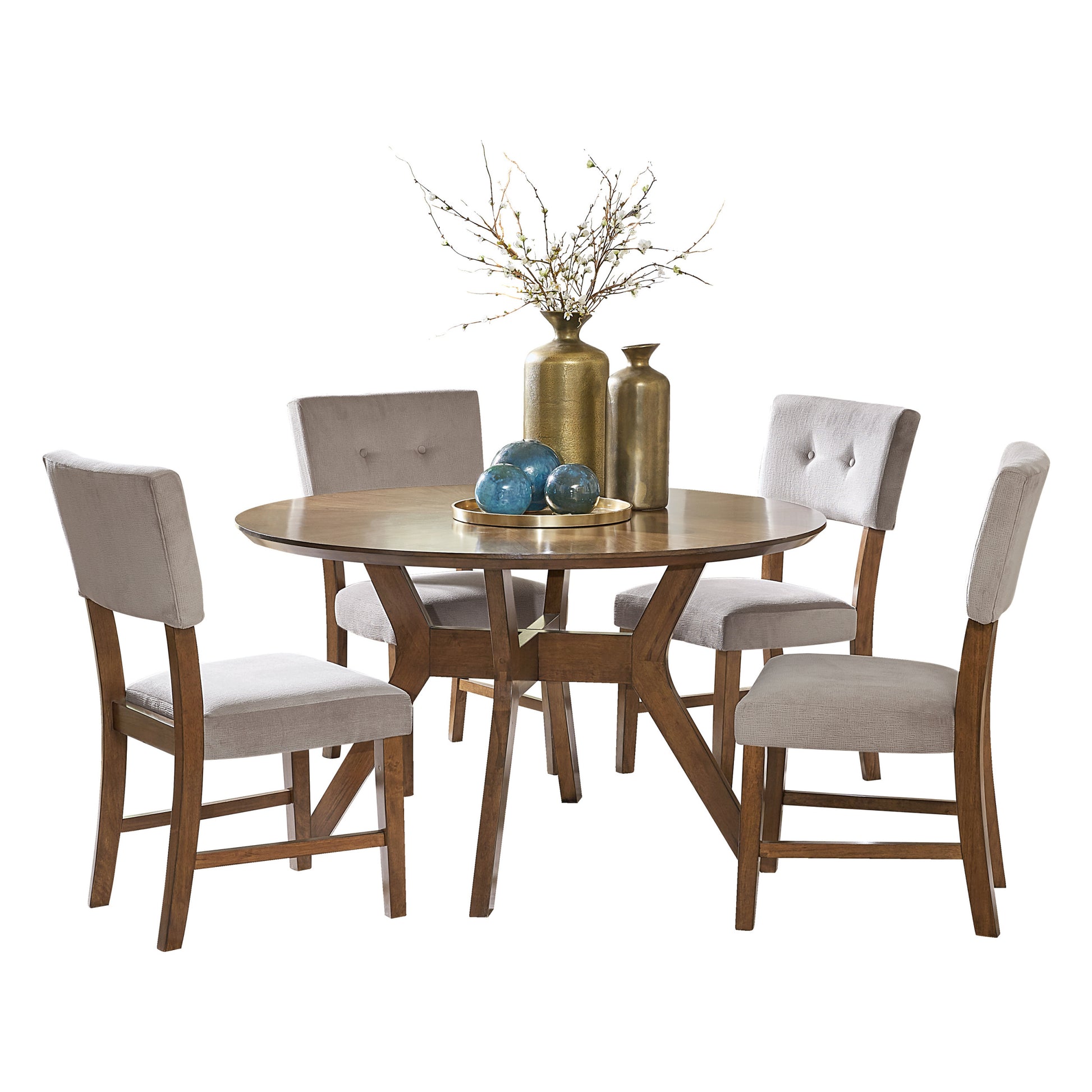 Light Oak Finish 5pc Round Dining Set Table and 4 Side wood-wood-light oak-seats 4-wood-dining