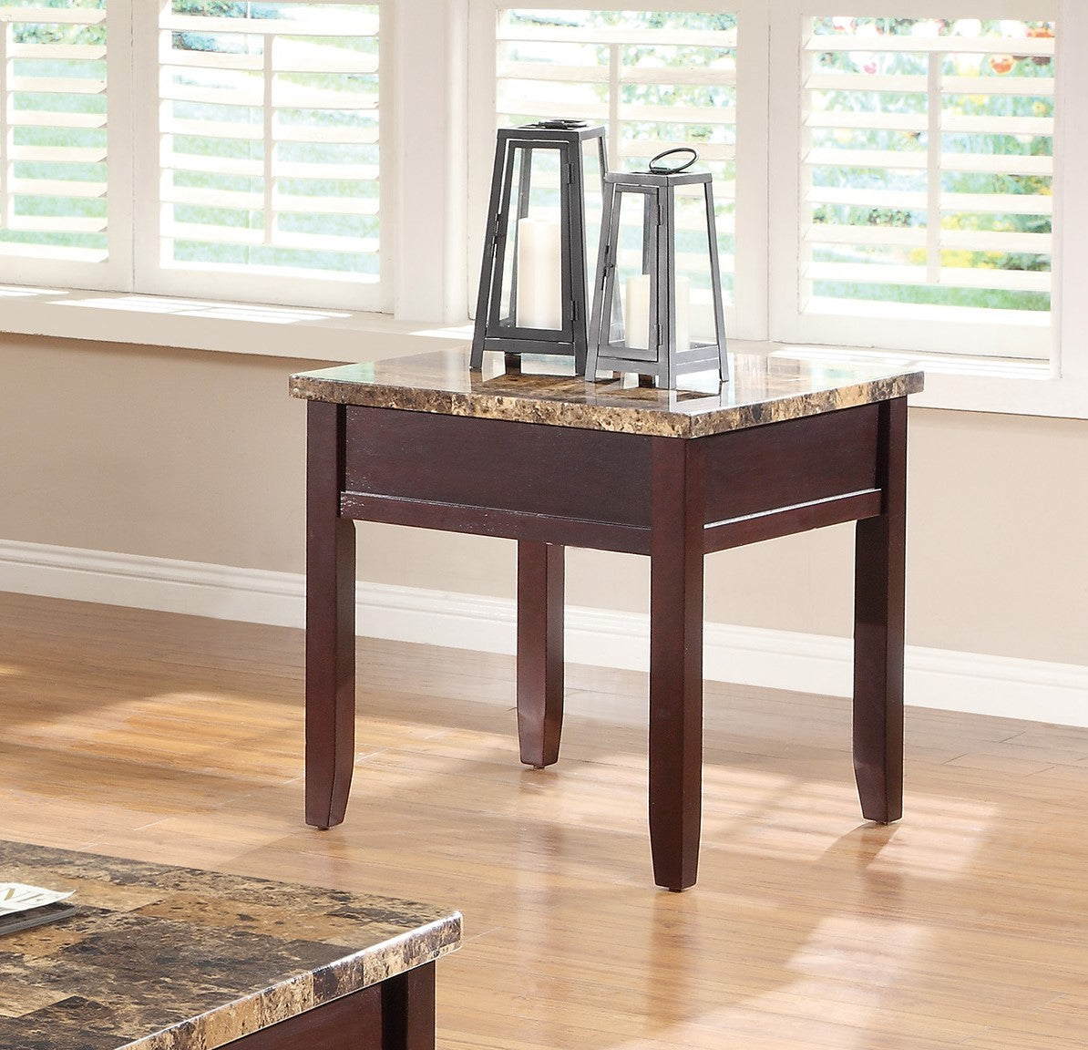 Dark Cherry Finish Faux Marble Top End Table cherry-primary living