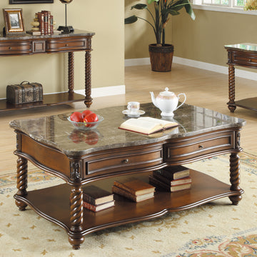 Traditional Formal Marble Top Cocktail Table with 2 mahogany-primary living