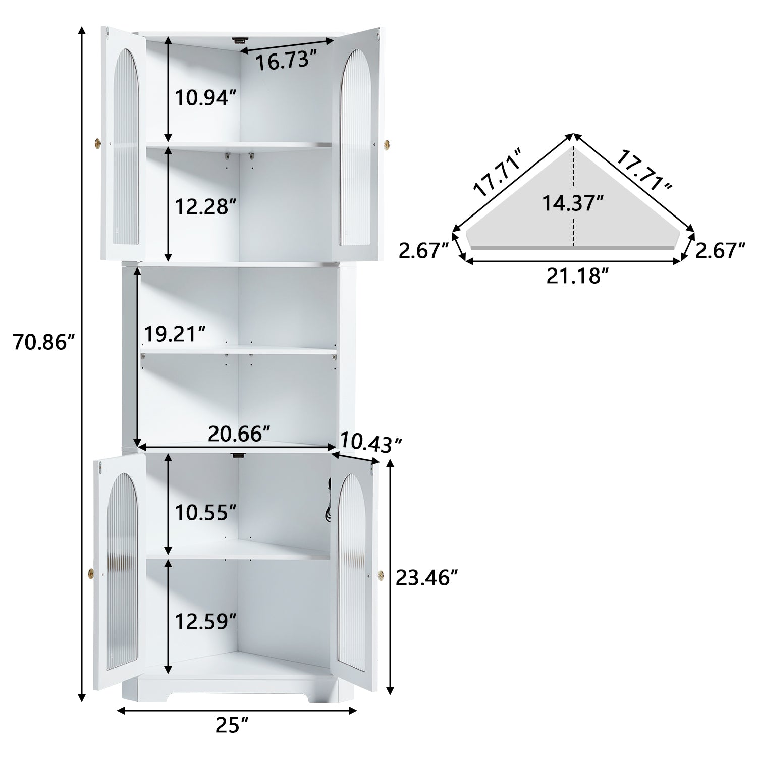 White Tall Corner Cabinet With Glass Doors & Led