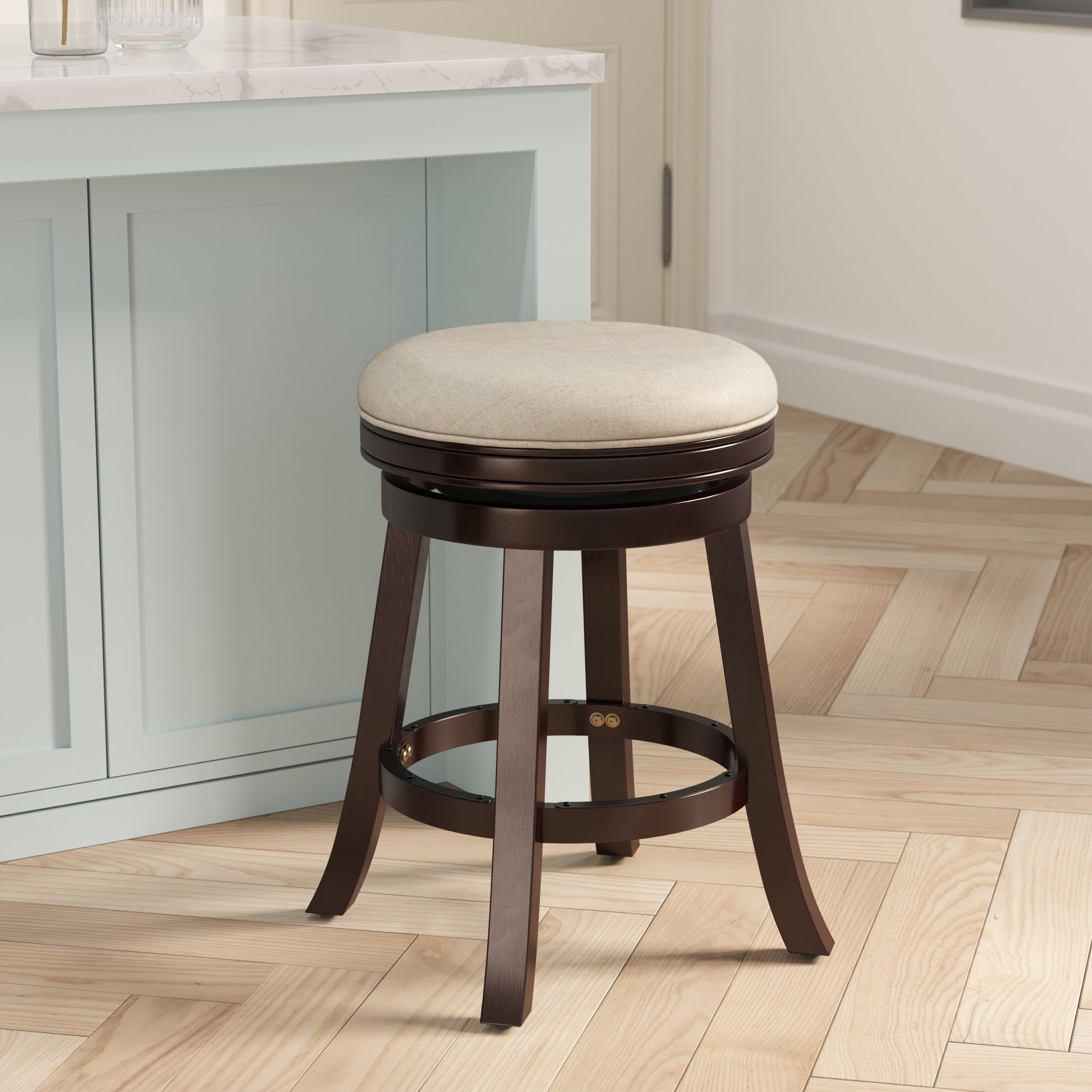 24" Counter Stool, Espresso Finish, Beige Fabric Seat espresso-fabric