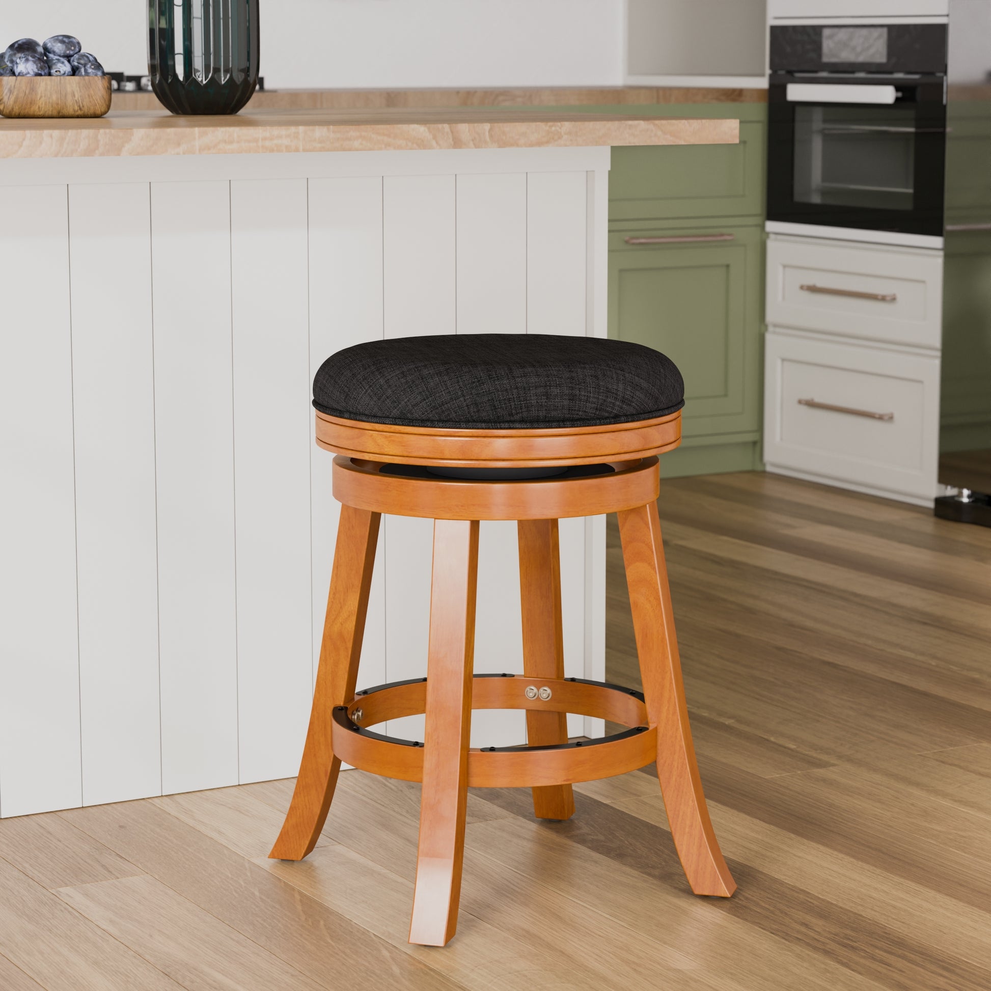 24" Counter Stool, Natural Finish, Charcoal Fabric natural-fabric