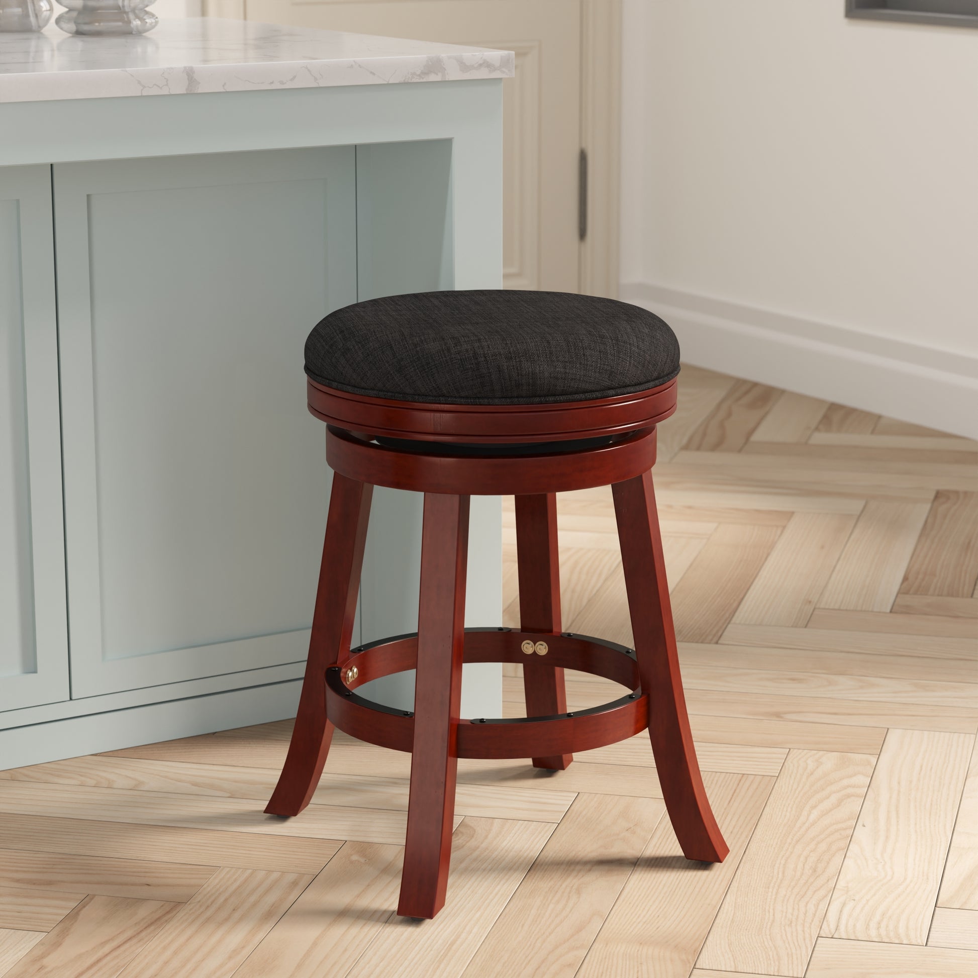 24" Counter Stool, Cherry Finish, Charcoal Fabric Seat cherry-fabric