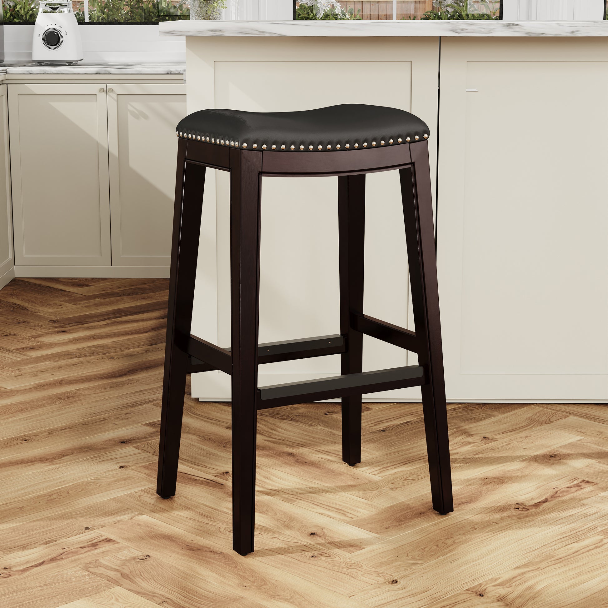 30" Bar Stool, Espresso Finish, Black Leather Seat espresso-bonded leather