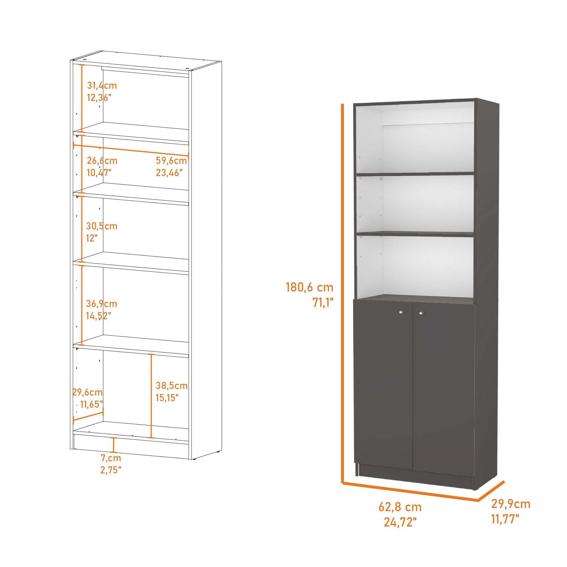 Zachary Matt Gray And White 2 Door Bookcase - 3